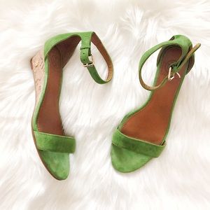 Tory Burch Leaf Green Savannah Sandals Low Wedge